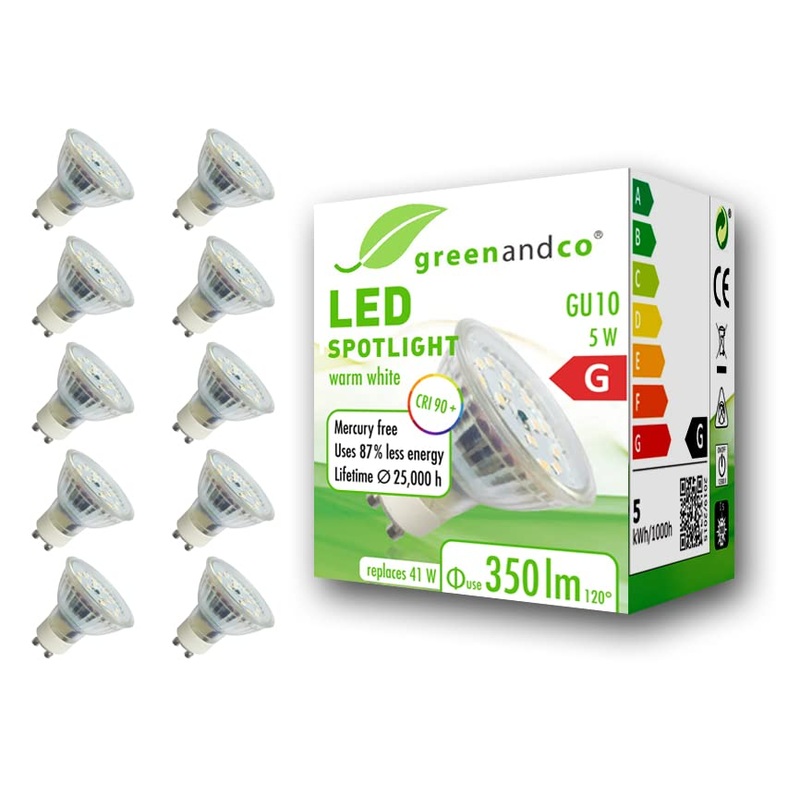 Greenandco 10x CRI 90+ GU10 LED Spot 5W 350 LM 110 3000K warm white 230V flicker -free not dimmable 2 years guarantee 5W 3000K 110 10 pieces (1 Pack)