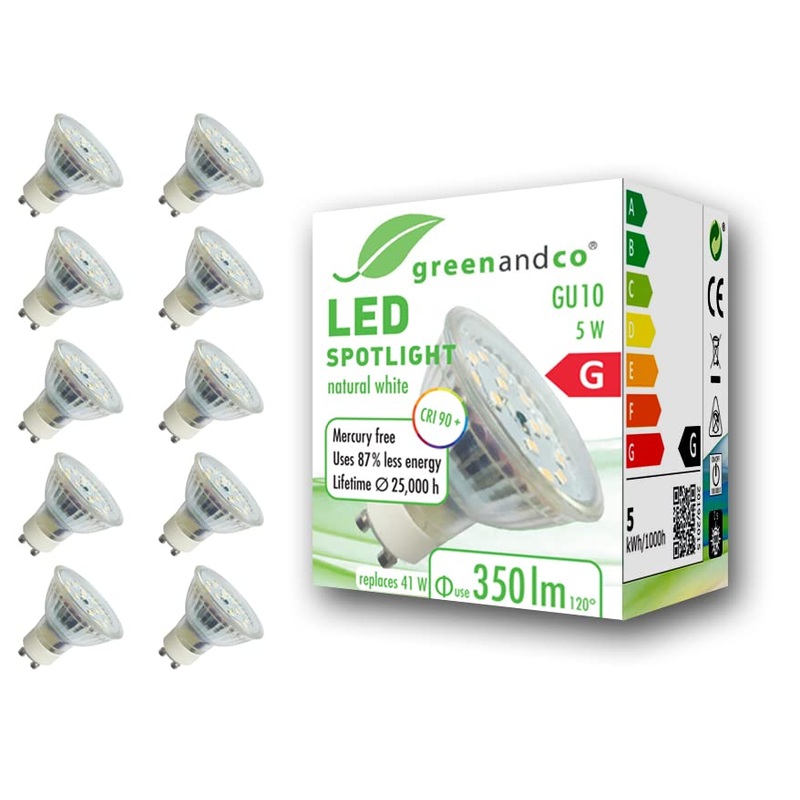 Greenandco 10x CRI 90+ GU10 LED spot 5W 350 LM 110 4000K neutral white 230V flicker -free not dimmable 2 years guarantee 5W 4000K 110 10 pieces (1 Pack)