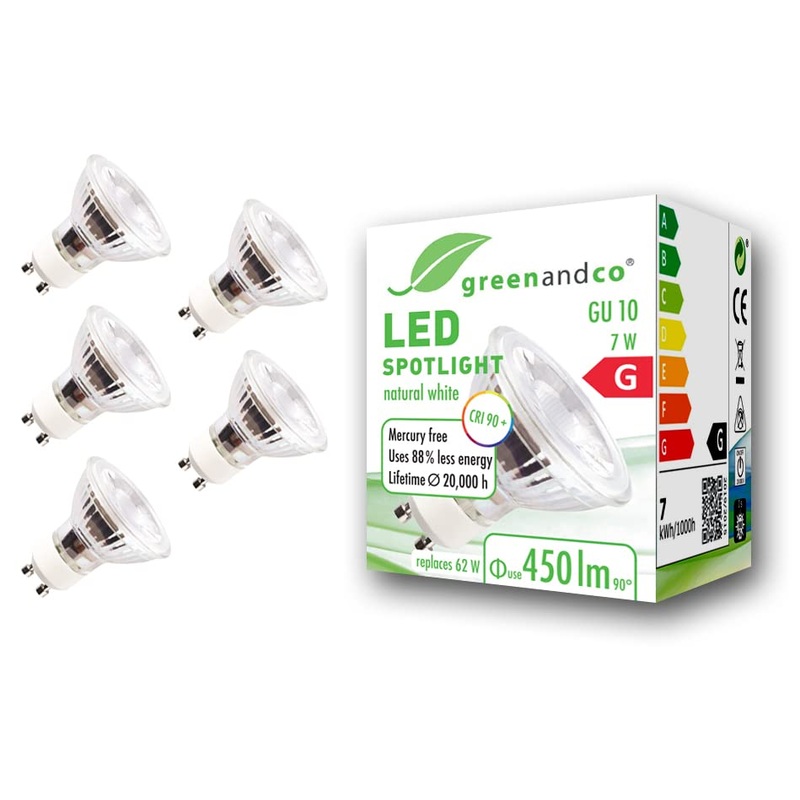 Greenandco 5x CRI 90+ GU10 LED Spot 7W 450 LM 36 4000K neutral white 230V flicker -free not dimmable 2 year guarantee 7W 4000K 36 5 pieces (1 Pack)