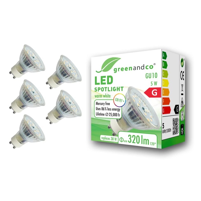 Greenandco 5x CRI 97+ GU10 LED Spot 5W 320 LM 110 2700K warm white 230V flicker -free not dimmable 2 years guarantee 5W 2700k 110 5 pieces (1 Pack)