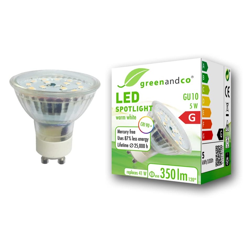 Greenandco CRI 90+ GU10 LED spot 5W 350 LM 110 3000K warm white 230V flicker -free not dimmable 2 years guarantee 5W 3000K 110 1 piece (1 Pack)