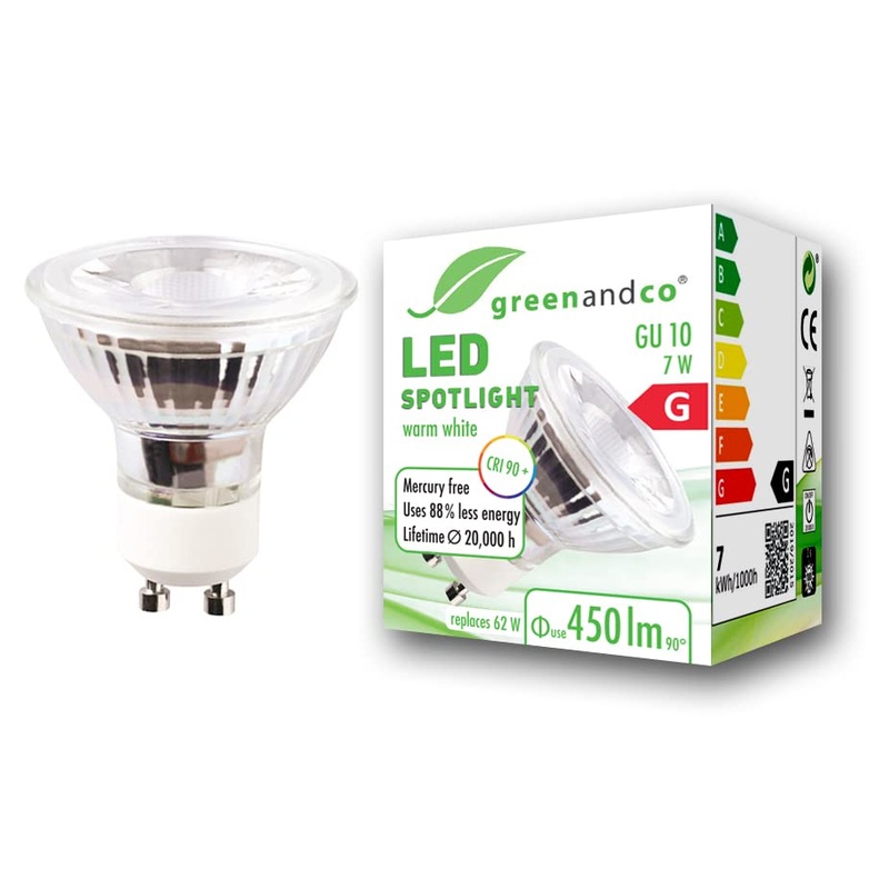 Greenandco CRI 90+ GU10 LED Spot 7W 450 LM 36 3000K Warm White 230V flicker -free not dimmable 2 year guarantee 7W 3000K 36 1 piece (1 Pack)