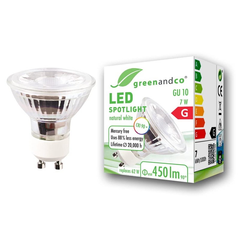 Greenandco CRI 90+ GU10 LED spot 7W 450 LM 36 4000K neutral white 230V flicker -free not dimmable 2 year guarantee 7W 4000K 36 1 piece (1 Pack)