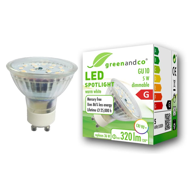 Greenandco CRI 90+ GU10 LED spot dimmable 5W 320 LM 110 3000K warm white 230V flicker -free 2 year guarantee 5W 3000K 110 Dimmable 1 piece (1 Pack)