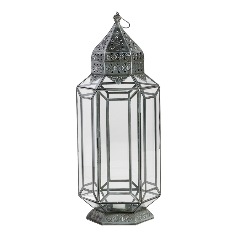 Latika Tall Antique Zinc Tabletop Candle Lantern