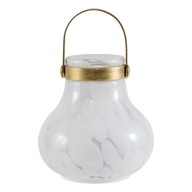 Lucretia White Handblown Glass Rechargeable LED Lantern