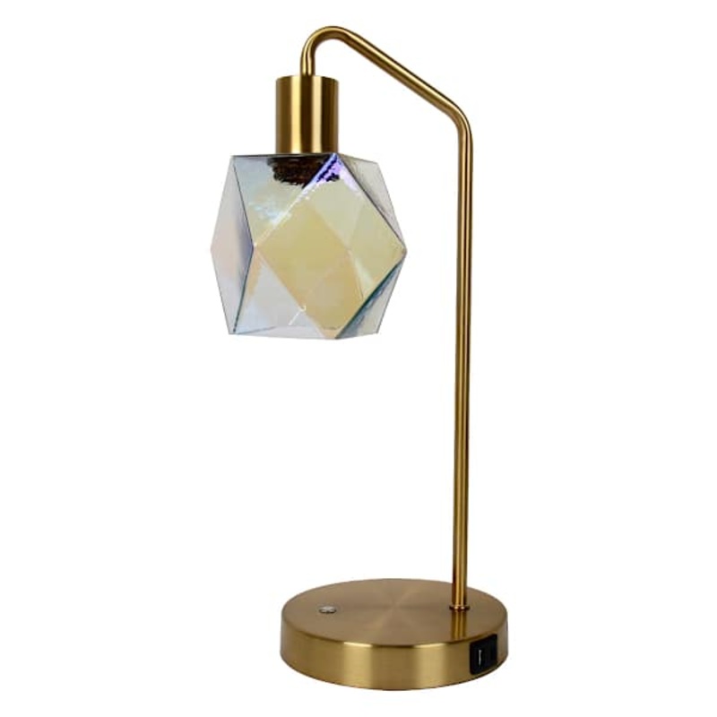 Metal Task Lamp with USB and Iredescent Geo Shade, 19″