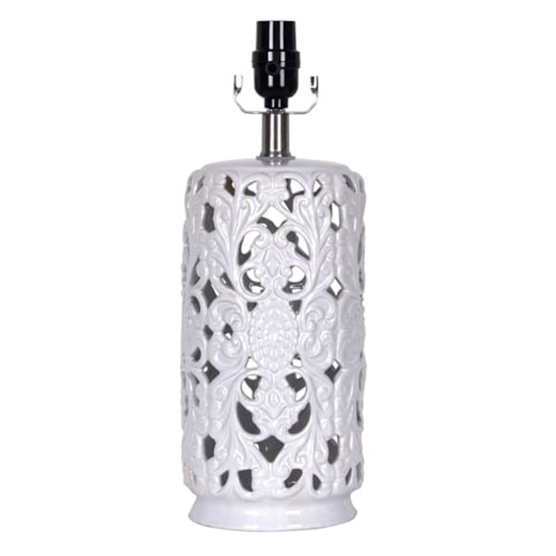 White Ceramic Cutout Small Lamp Base, 19″