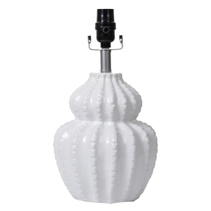 White Ceramic Double Gourd Ribbed Small Lamp, 13.5″