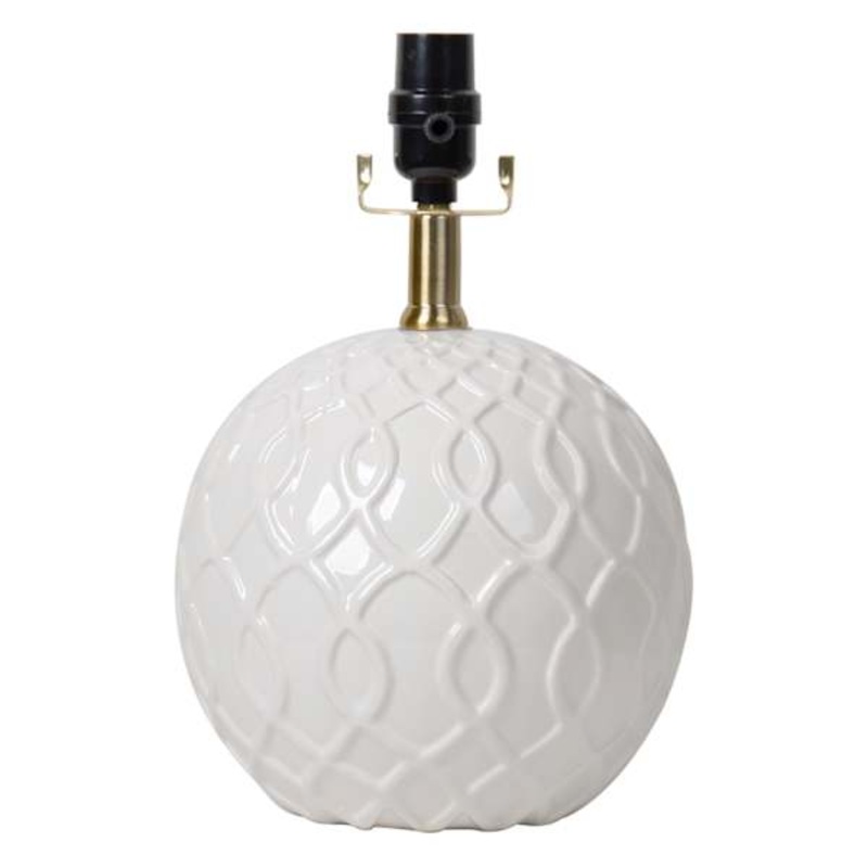 White Ceramic Patterned Round Small Lamp Base, 13″