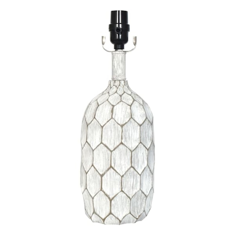White Distressed Honeycomb Small Lamp Base, 15″