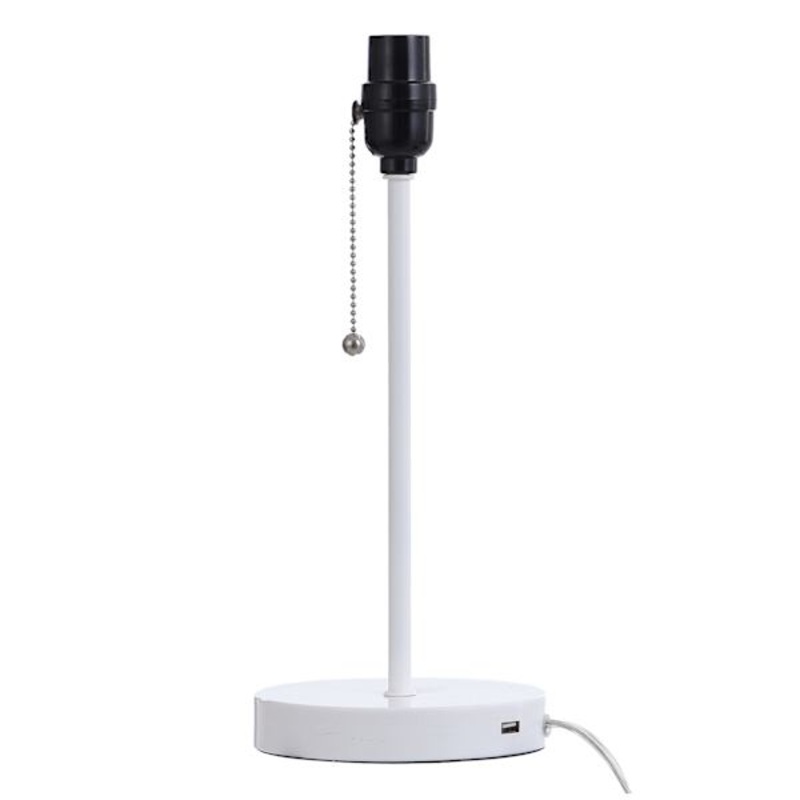 White Metal Task Lamp Base with USB Port, 14″