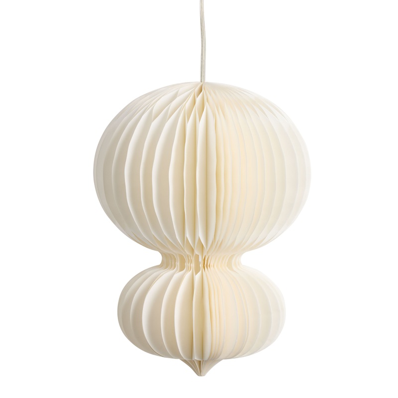 White Pleated Paper Finial Collapsible Hanging Lantern