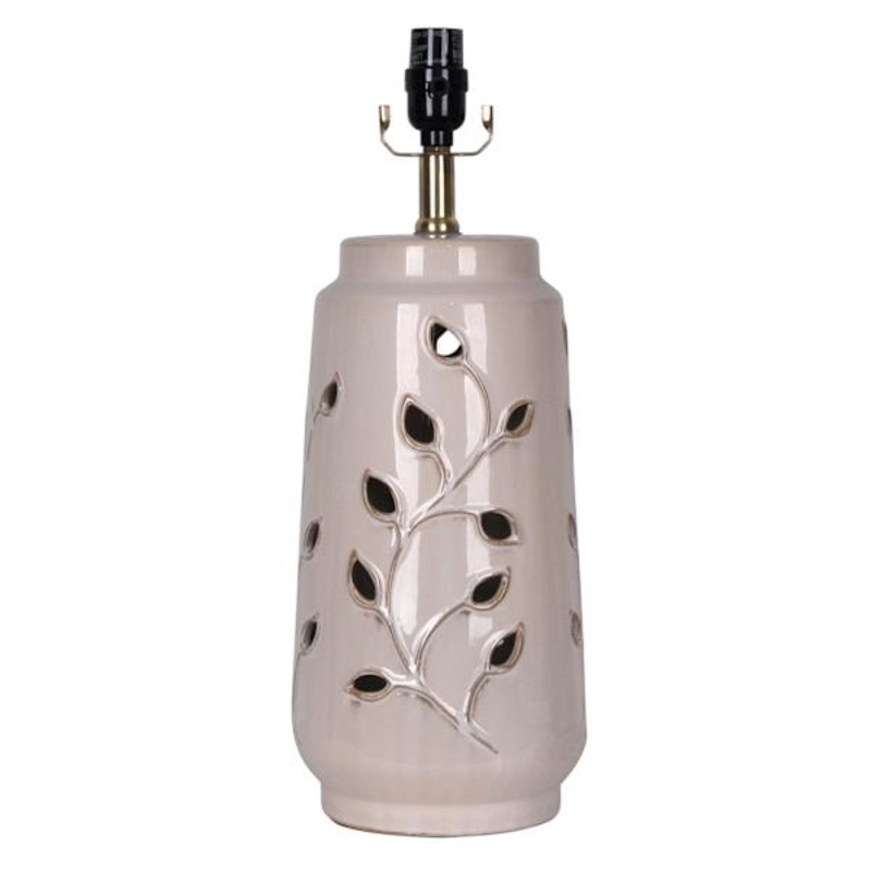 Beige Floral Cutout Ceramic Lamp Base, 18.5″