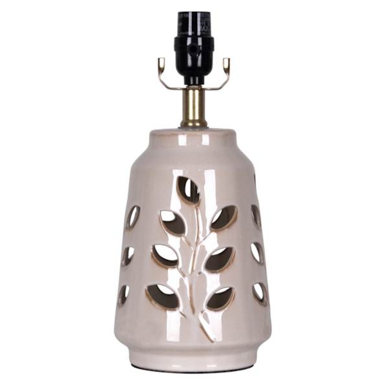 Beige Floral Cutout Ceramic Small Lamp Base, 13.5″