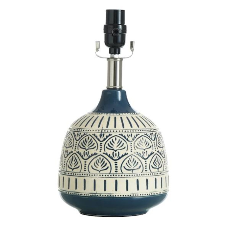Blue & Cream Patterned Accent Lamp Base, 13″