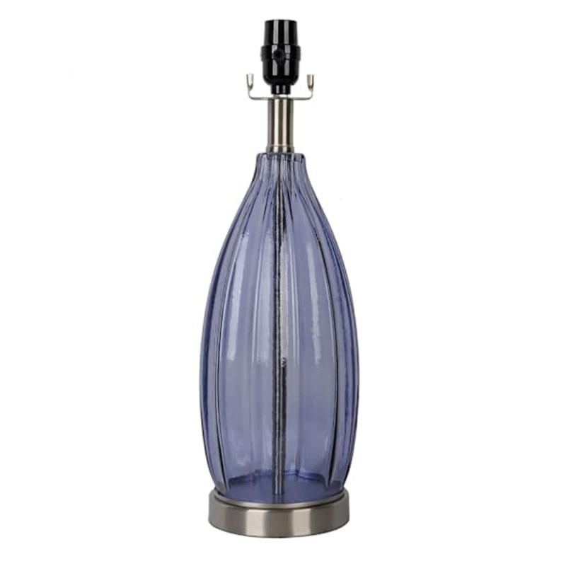 Blue Ribbed Glass Table Lamp, 19″