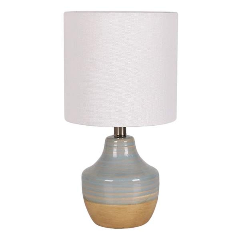 Blue & Tan Two-Toned Mini Table Lamp with Shade, 13″