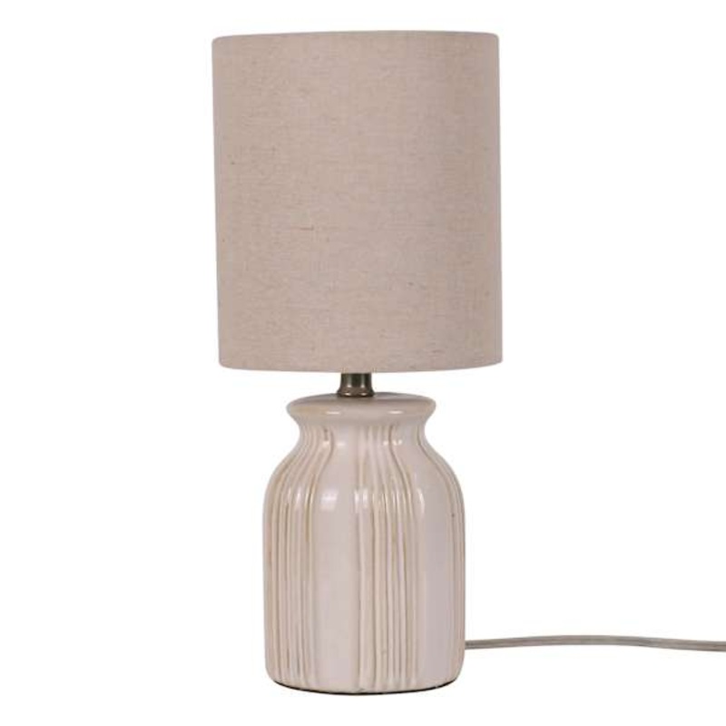 Cream Ceramic Ribbed Mini Table Lamp with Shade, 13″