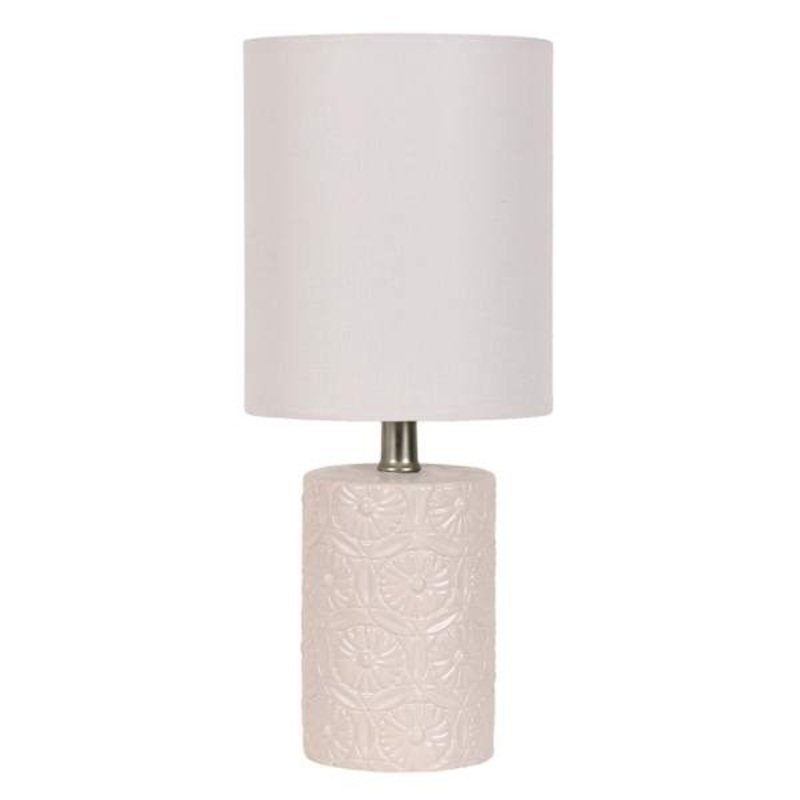 Cream Floral Ceramic Mini Table Lamp with Shade, 12″