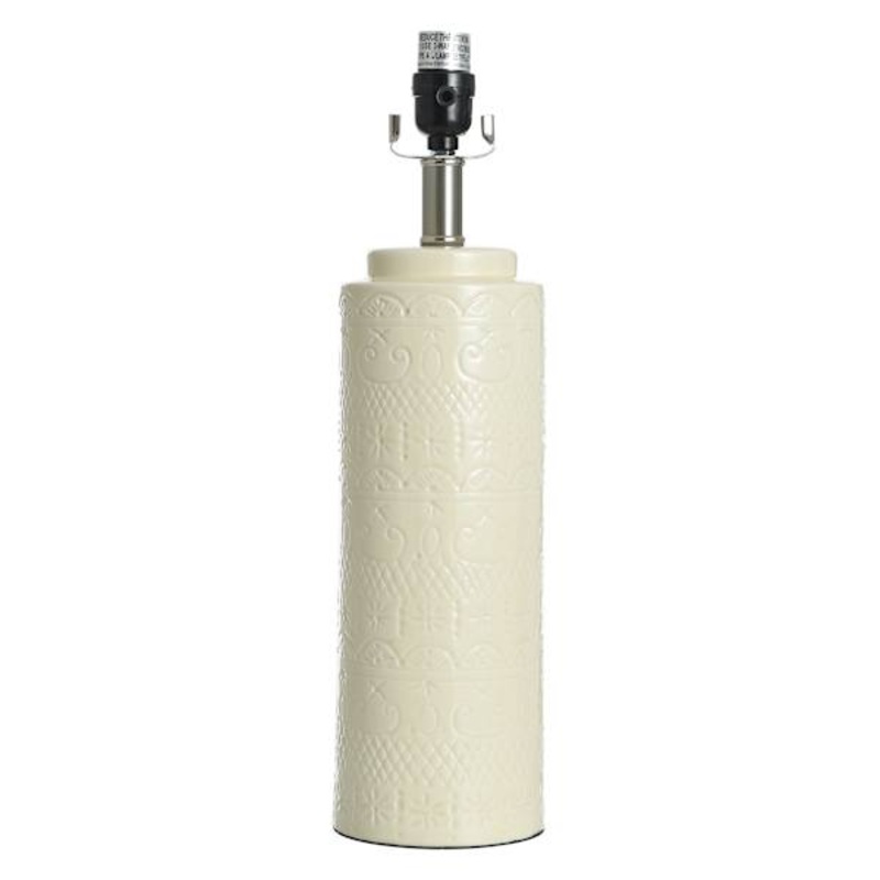 Cream Patterned Column Table Lamp, 18″