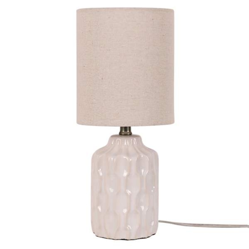 Honeybloom Cream Ceramic Groove Mini Table Lamp with Shade, 13″