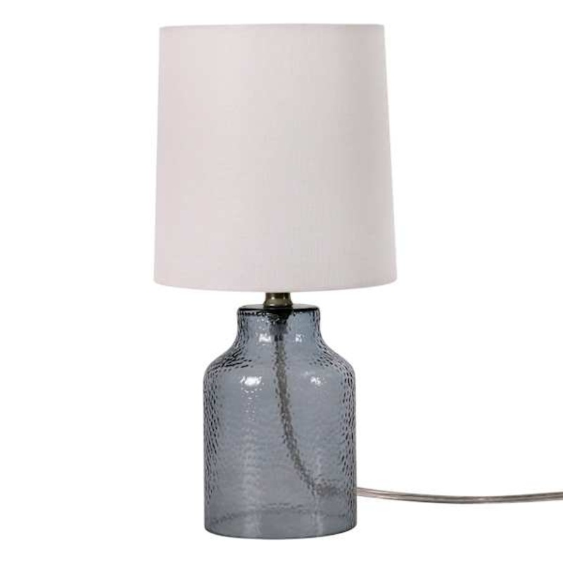 Honeybloom Light Blue Dimpled Glass Mini Table Lamp with Shade, 13″