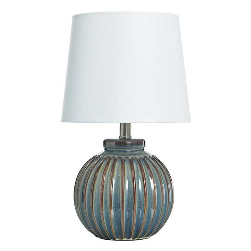 Honeybloom Navy Ceramic Ribbed Small Lamp, 14″