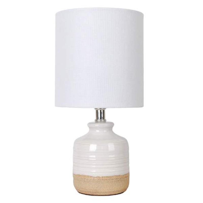 Honeybloom White & Tan Ceramic Mini Table Lamp with Shade, 12″