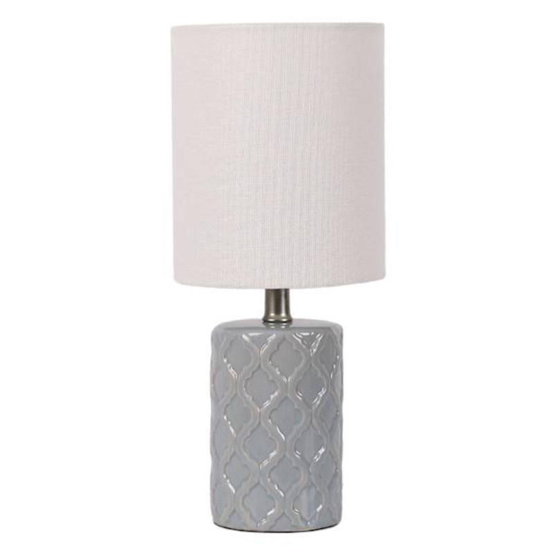 Light Blue Quatrefoil Ceramic Mini Table Lamp with Shade, 12″