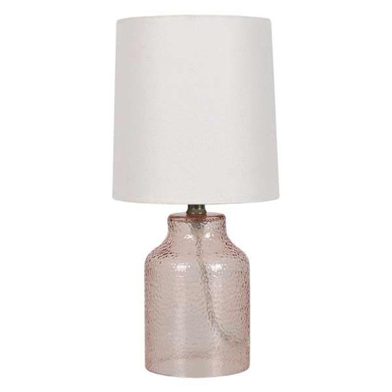 Light Pink Rippled Glass Mini Table Lamp with Shade, 13″