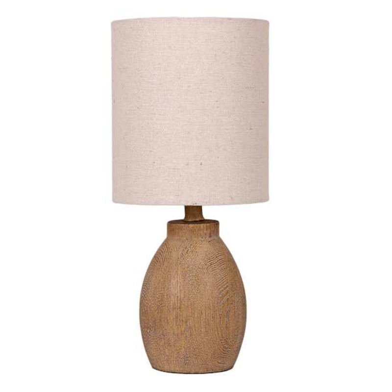 Light Wash Wood Finish Mini Table Lamp with Shade, 12″