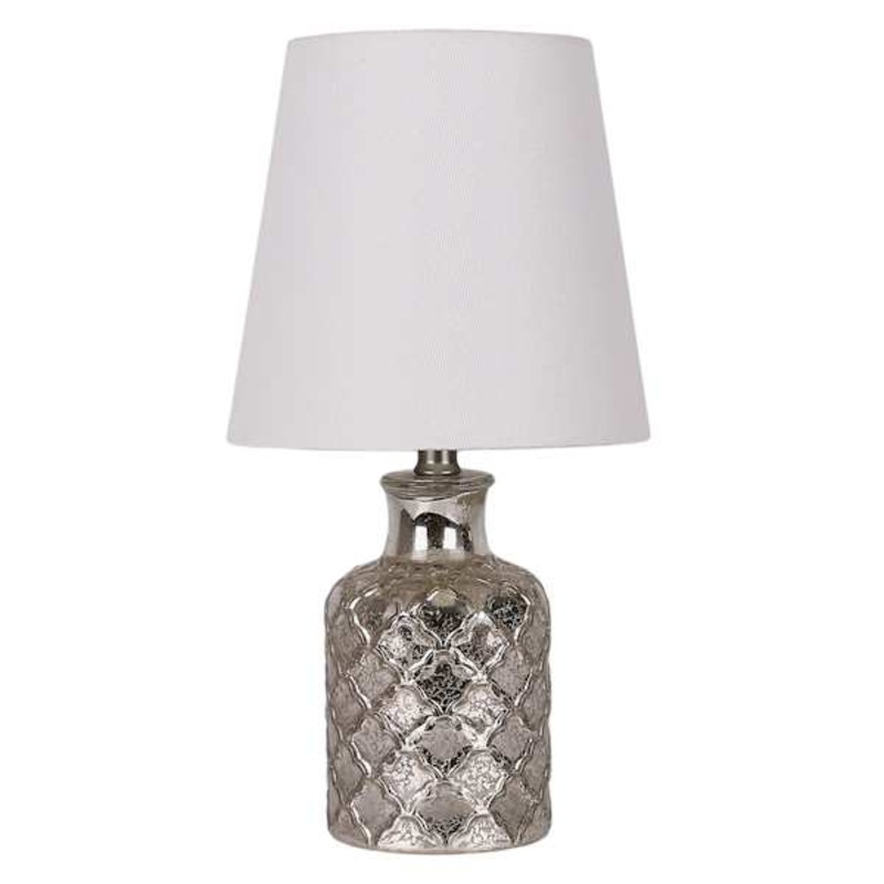 Mercury Glass Quatrefoil Mini Table Lamp with Shade, 13″
