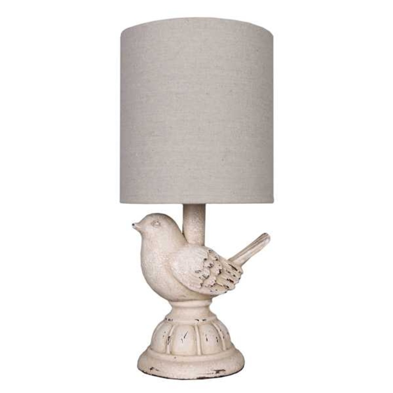 Off White Resin Bird Mini Lamp with Shade, 12.5″