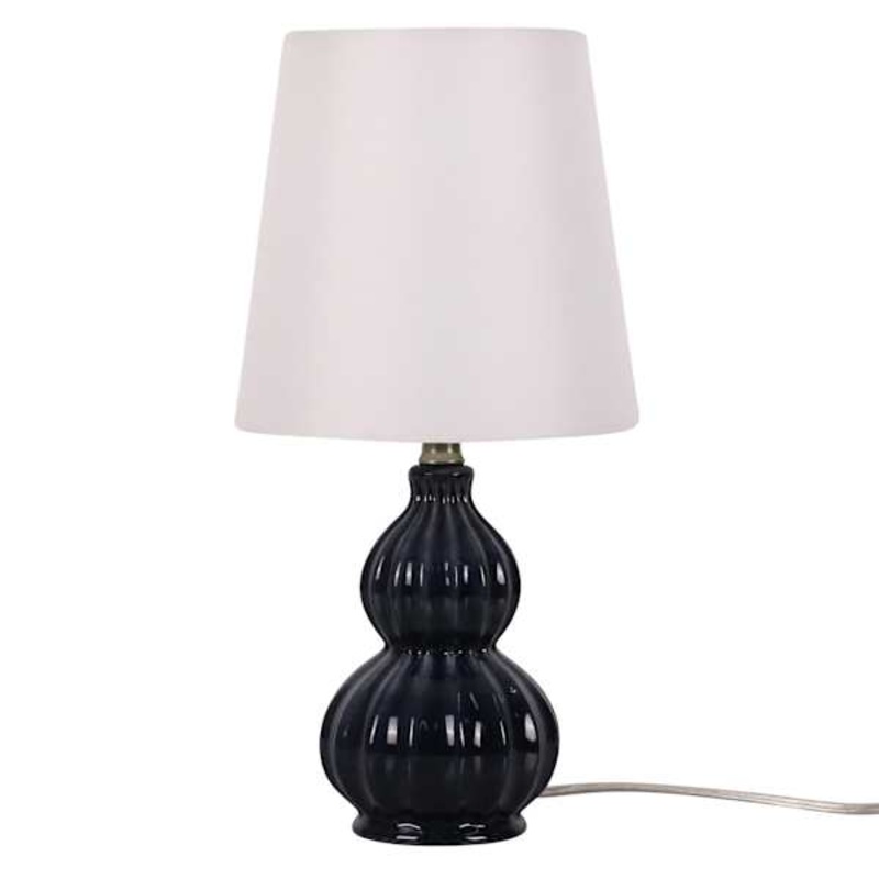 Providence Blue Ceramic Gourd Mini Table Lamp with Shade, 13″