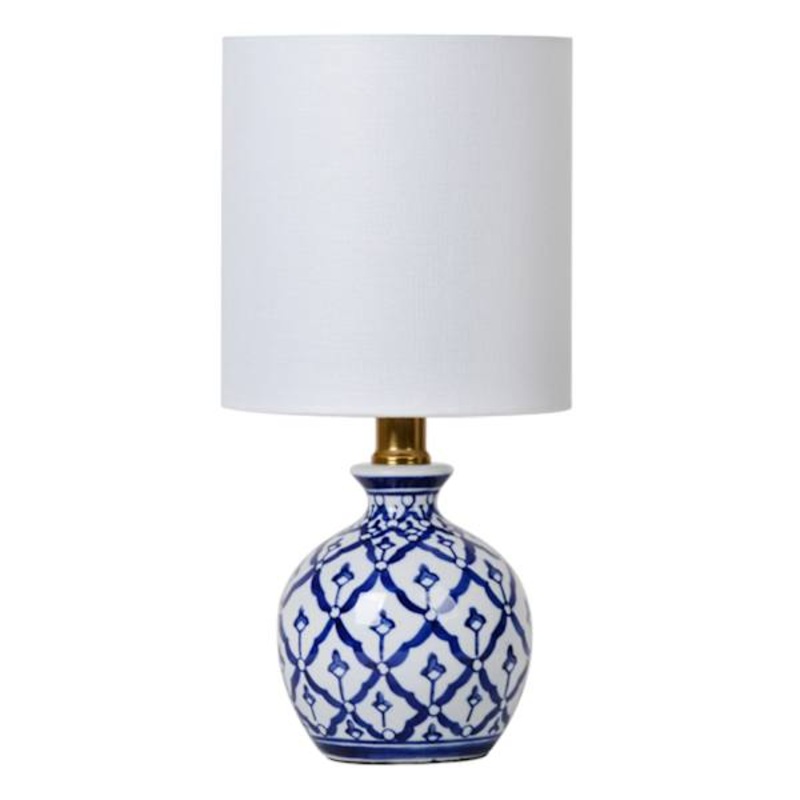 Providence Blue & White Printed Mini Table Lamp with Shade, 12″