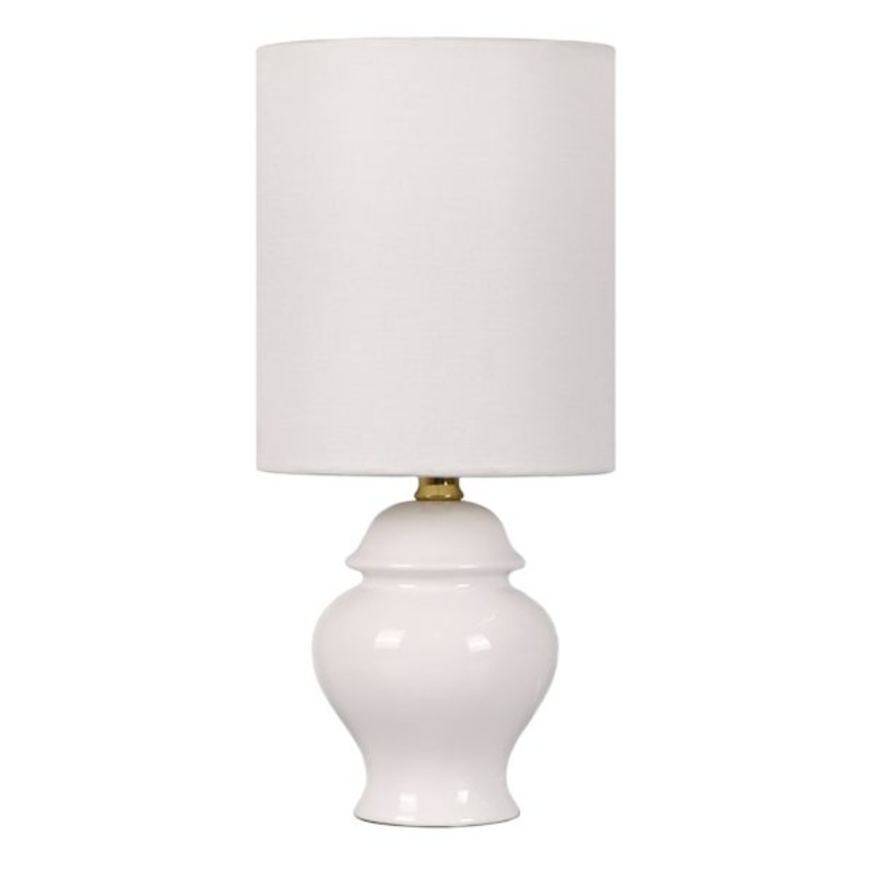 White Ceramic Ginger Jar Mini Table Lamp with Shade, 12.5″