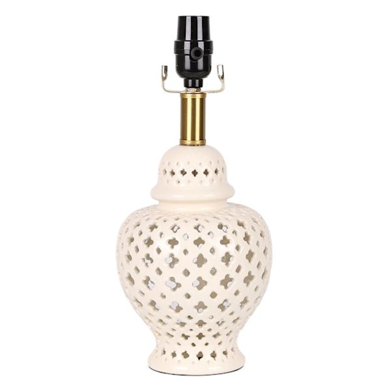 White Cutout Ceramic Ginger Jar Small Lamp Base, 14″