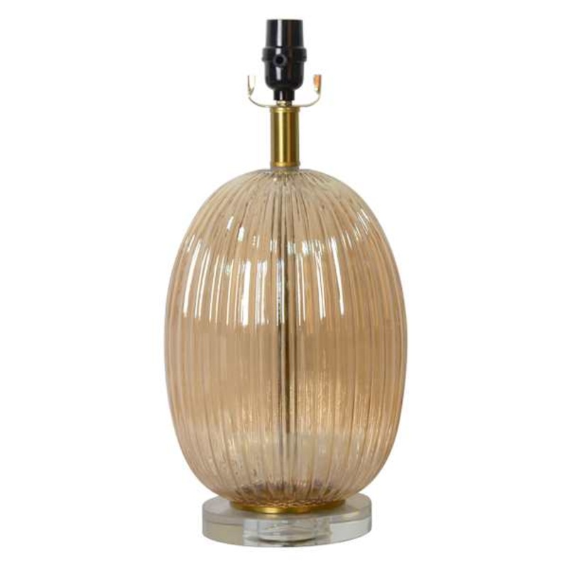 17.5IN RIBBED AMBER GLASS LAMP