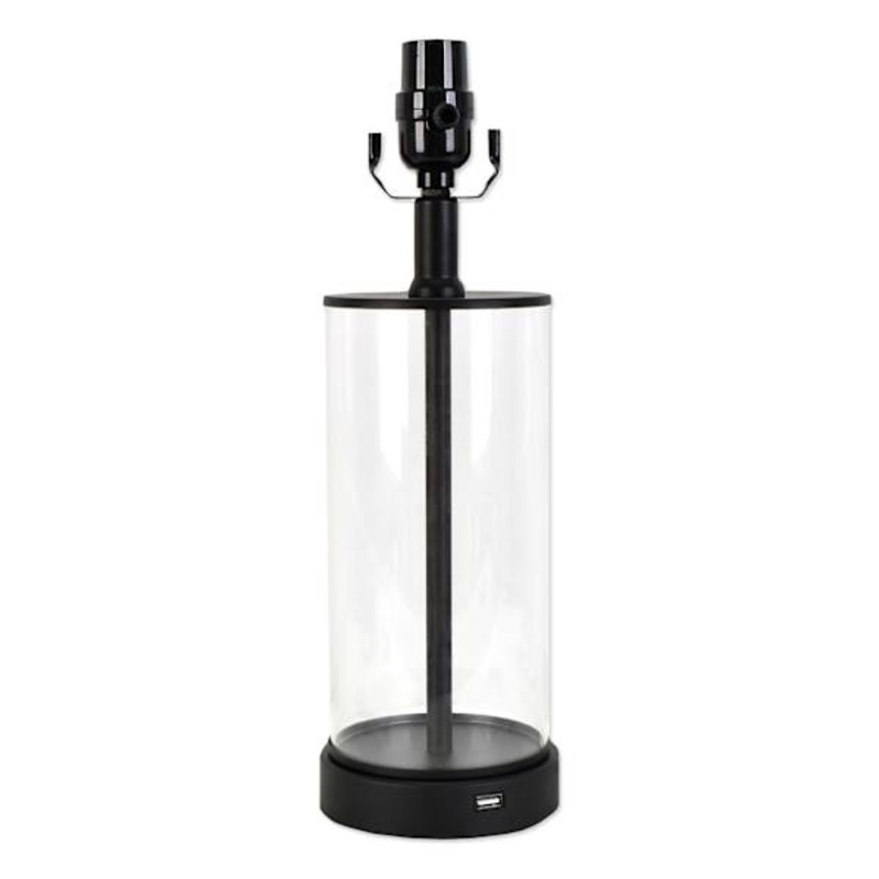 Black & Glass Column Small Lamp Base with USB, 17″
