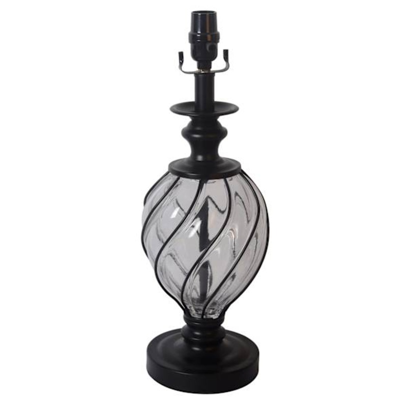 Black Glass Round Table Lamp, 19″