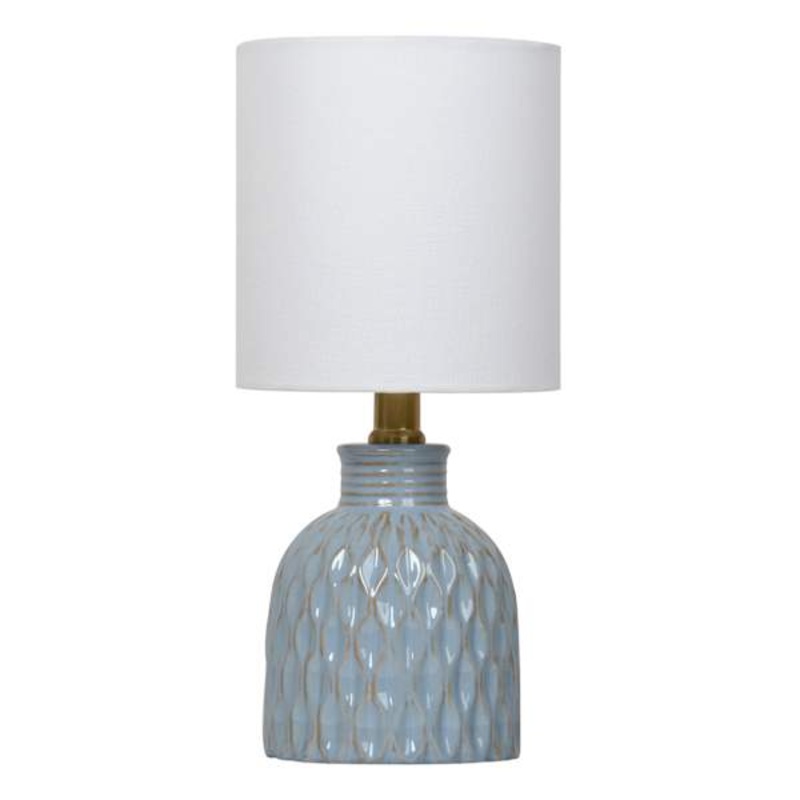 Blue Ceramic Patterned Mini Table Lamp with Shade, 12.5″