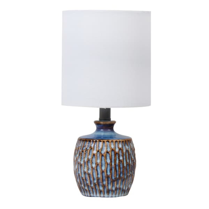 Blue Ceramic Textured Mini Table Lamp with Shade, 12″
