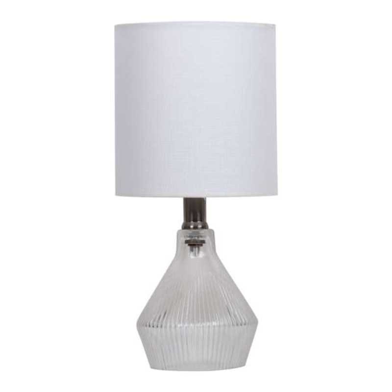 Clear Glass Ribbed Mini Table Lamp with Shade, 12″