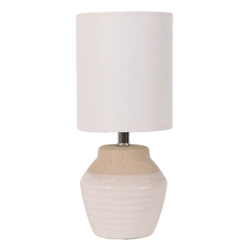 Cream & White Two-Toned Ceramic Mini Table Lamp with Shade, 12″