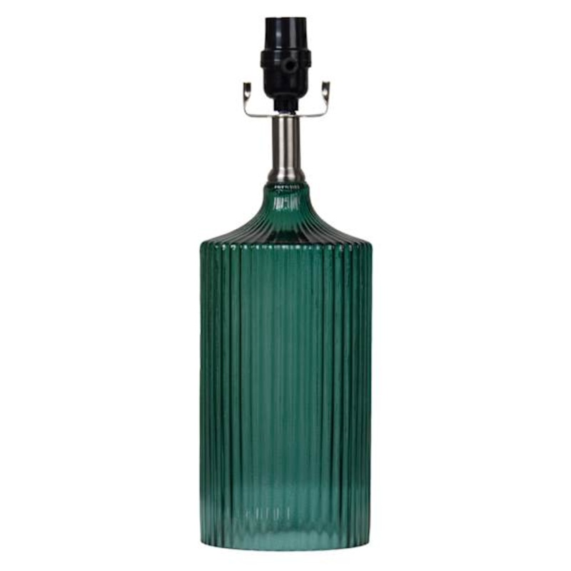 Green Ribbed Glass Small Lamp Base, 15″