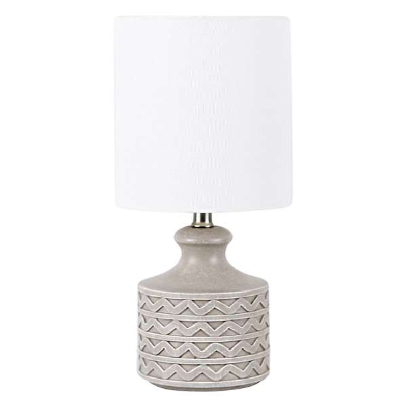 Grey Tribal Mini Table Lamp with Shade, 13″