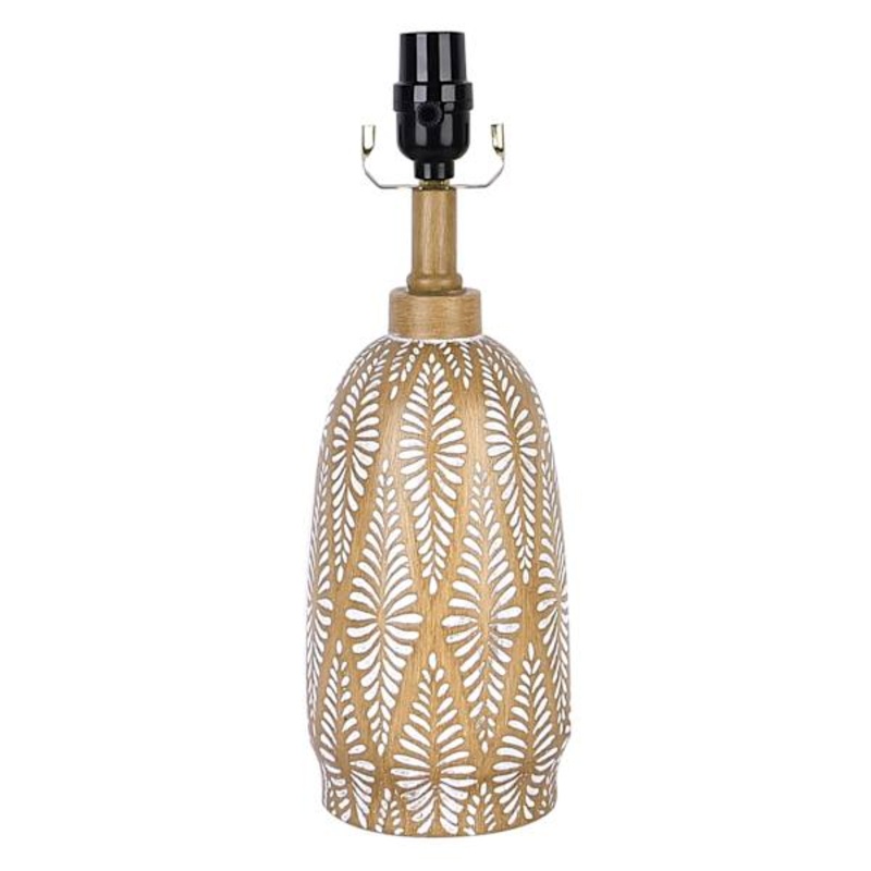 Natural Wood with White Design Lamp Base, 15″