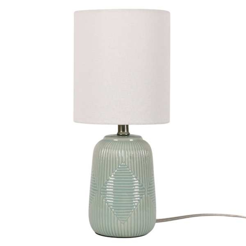 Teal Gourd Textured Ceramic Mini Table Lamp with Shade, 12.5″