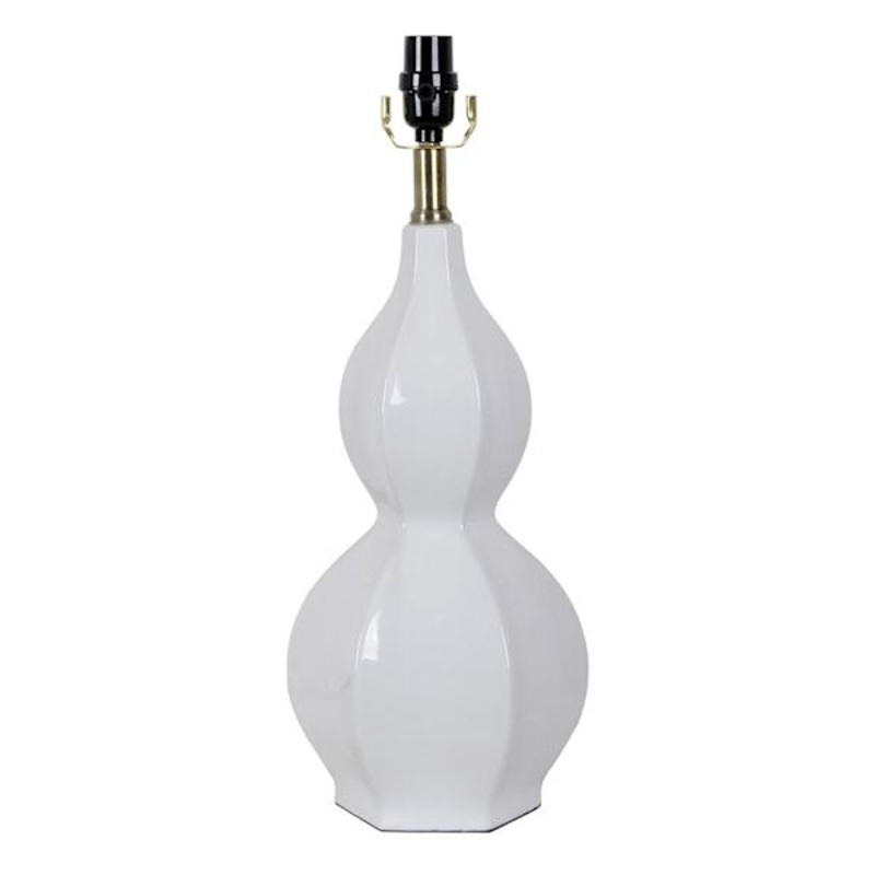 White Ceramic Gourd Table Lamp Base, 21″